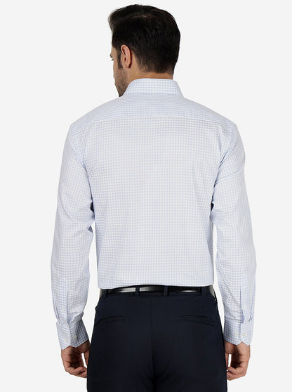Light Blue Checked Regular Fit Formal Shirt | JadeBlue