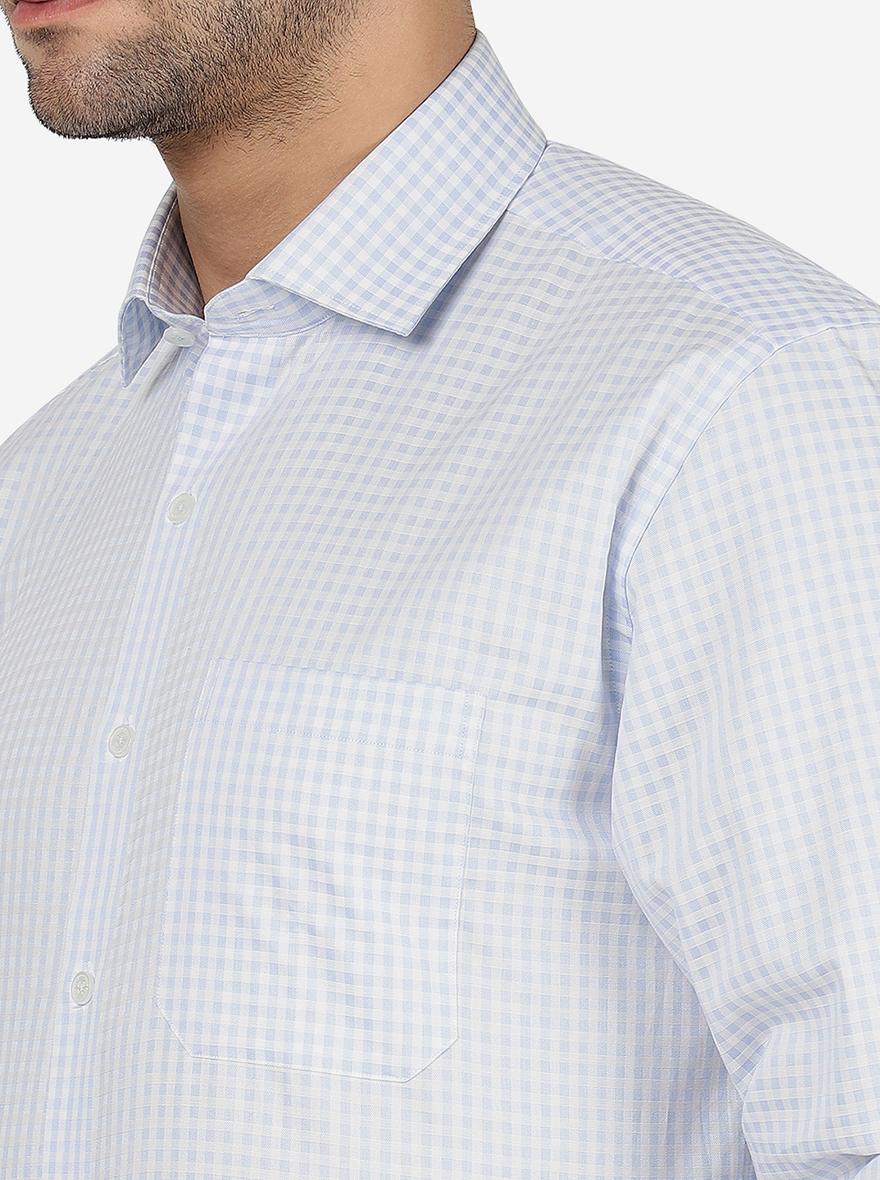 Light Blue Checked Regular Fit Formal Shirt | JadeBlue