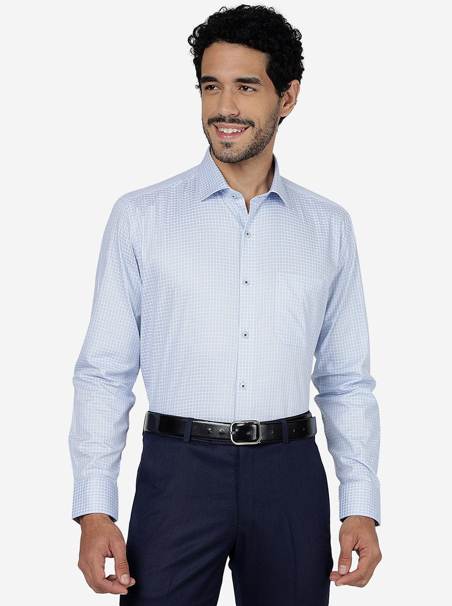 Sky Blue Checked Regular Fit Formal Shirt | JadeBlue
