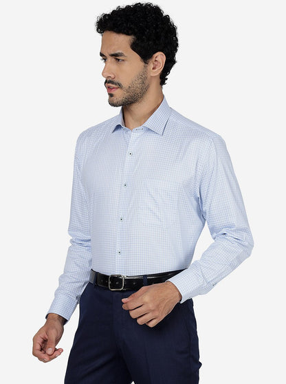 Sky Blue Checked Regular Fit Formal Shirt | JadeBlue