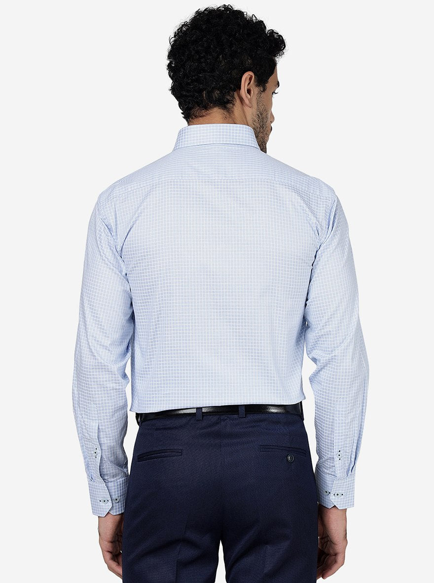 Sky Blue Checked Regular Fit Formal Shirt | JadeBlue