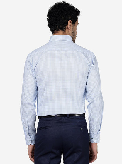 Sky Blue Checked Regular Fit Formal Shirt | JadeBlue