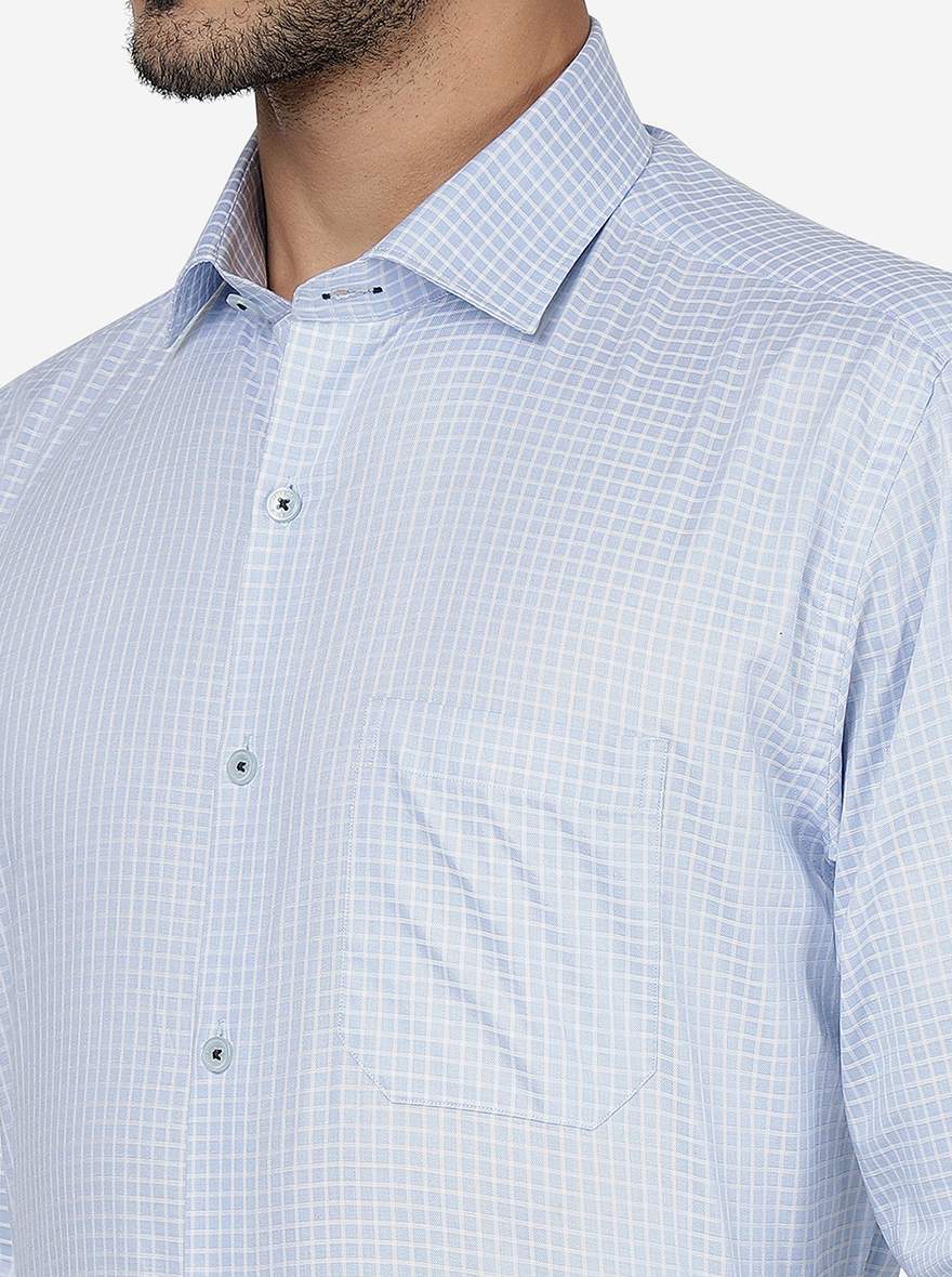 Sky Blue Checked Regular Fit Formal Shirt | JadeBlue
