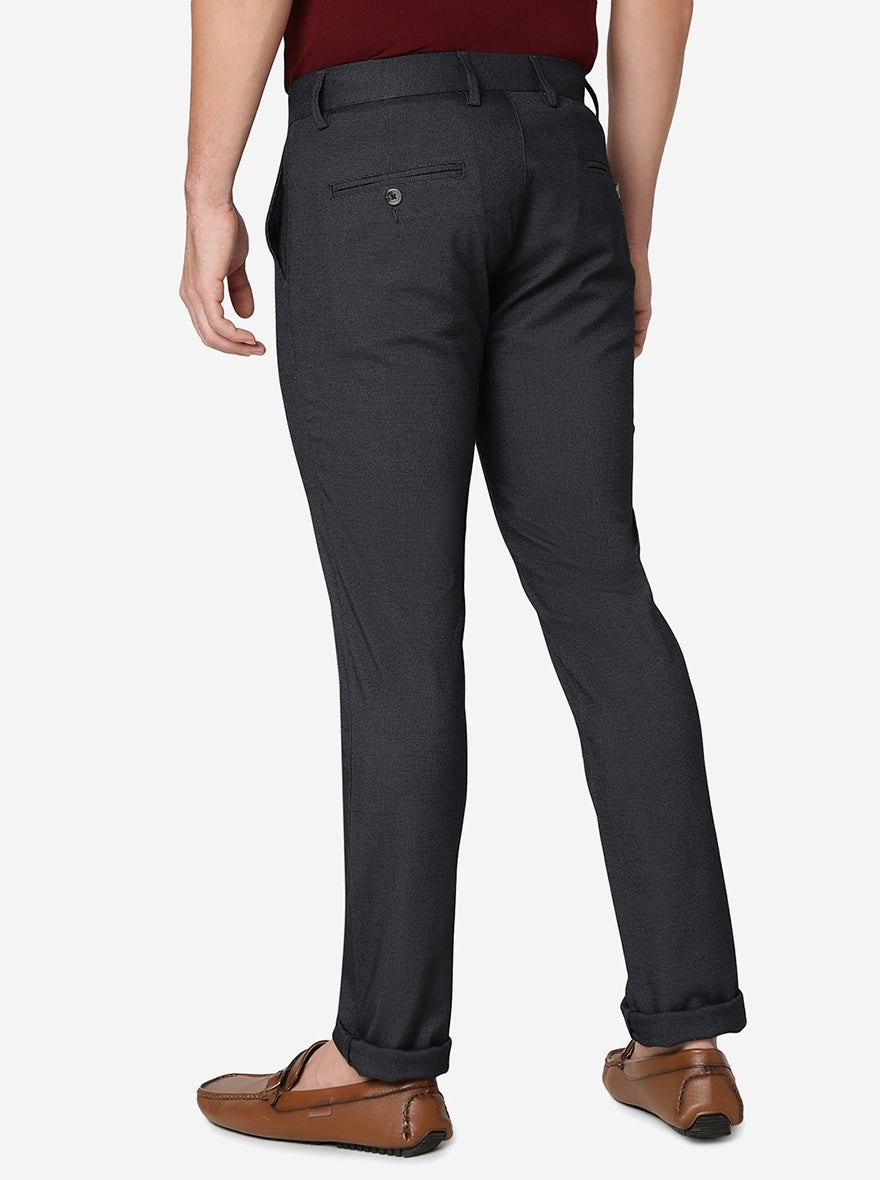 Navy Blue Solid Super Slim Fit Casual Trouser | Greenfibre