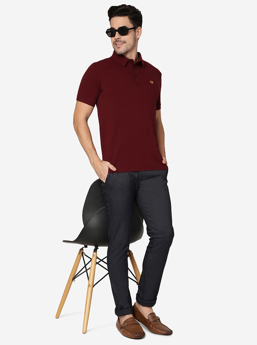 Navy Blue Solid Super Slim Fit Casual Trouser | Greenfibre