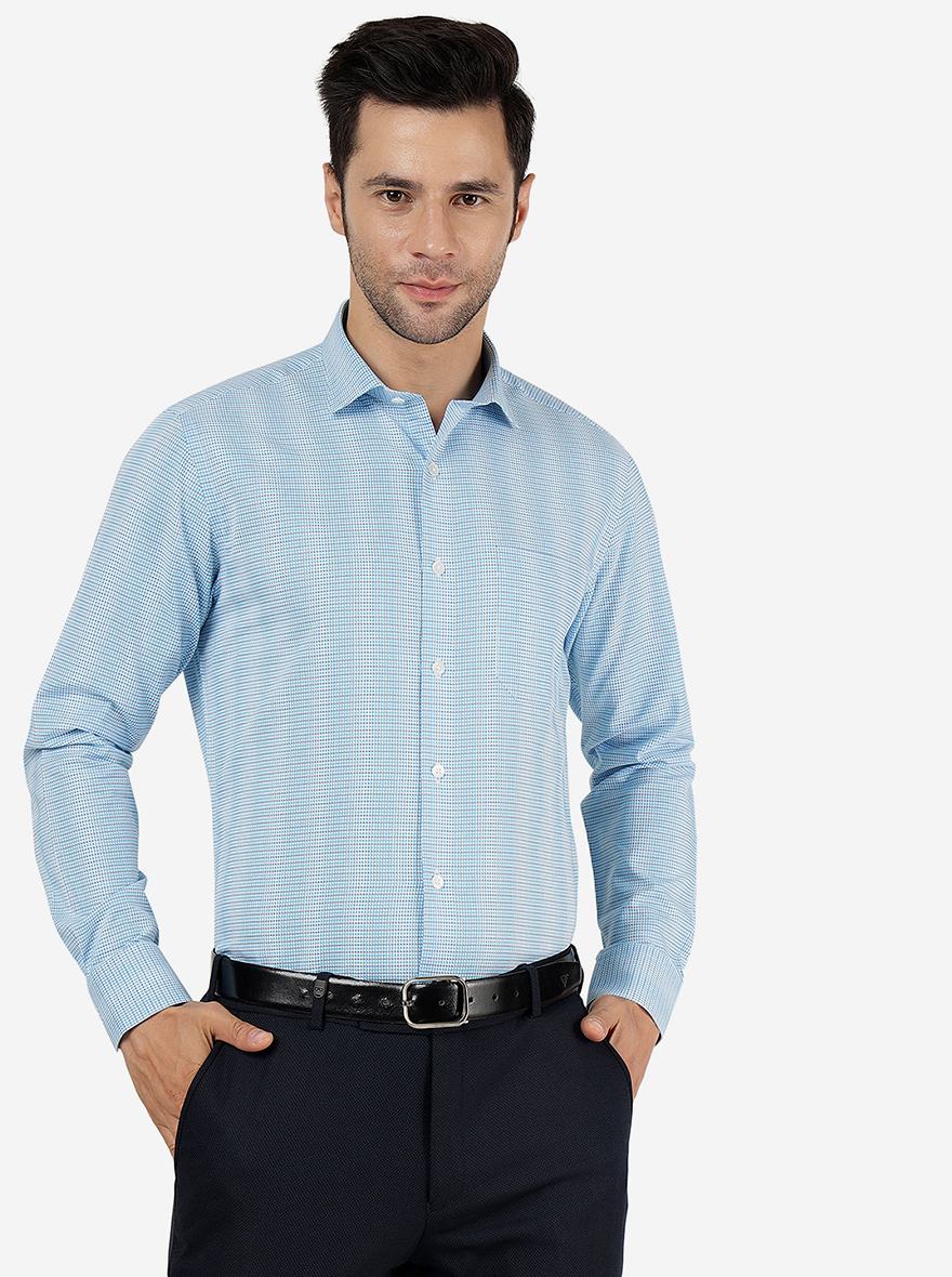 Sky Blue Striped Slim Fit Formal Shirt | Metal