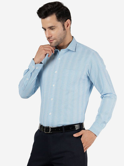 Sky Blue Striped Slim Fit Formal Shirt | Metal
