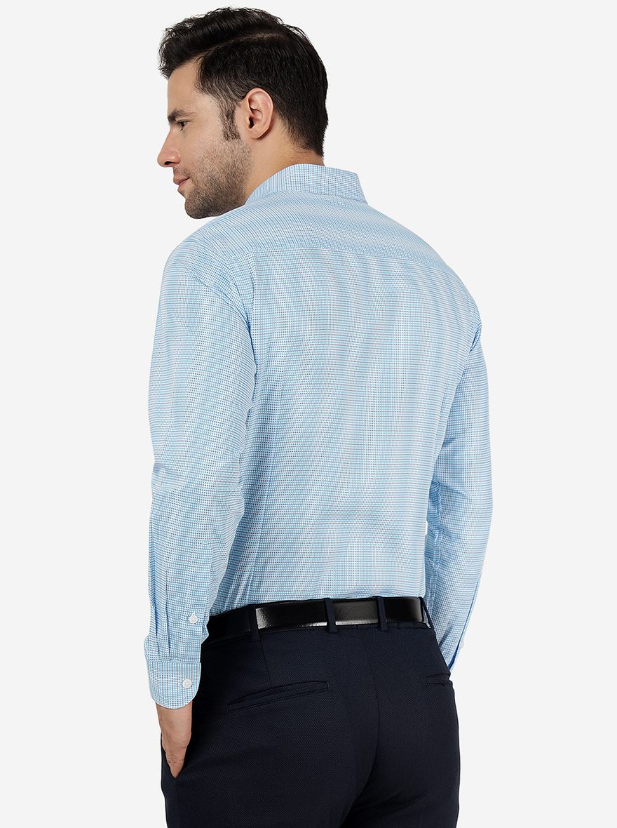 Sky Blue Striped Slim Fit Formal Shirt | Metal