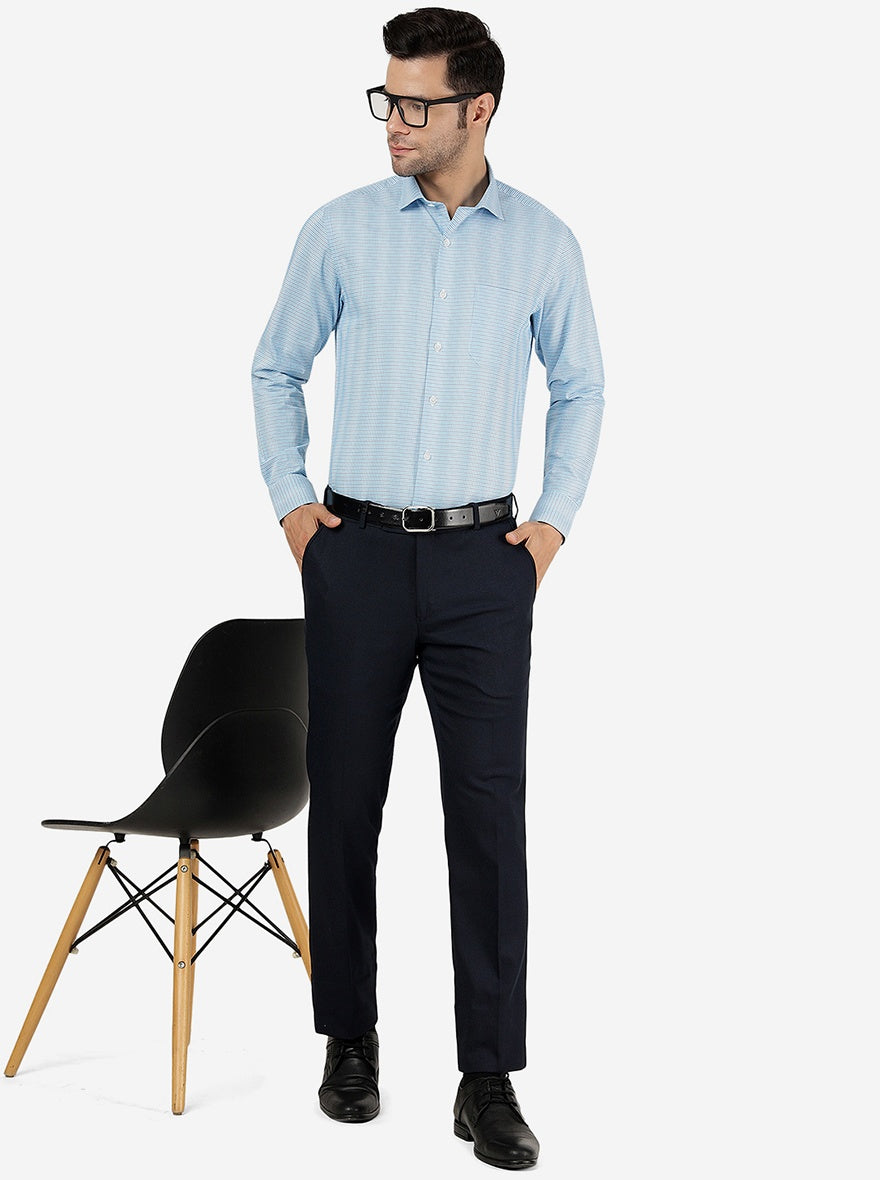 Sky Blue Striped Slim Fit Formal Shirt | Metal