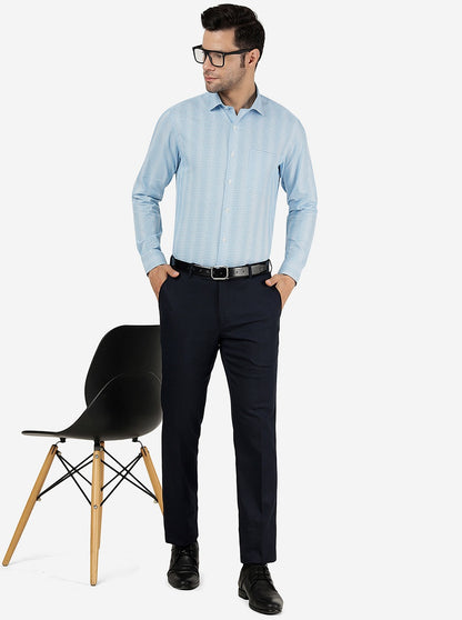 Sky Blue Striped Slim Fit Formal Shirt | Metal