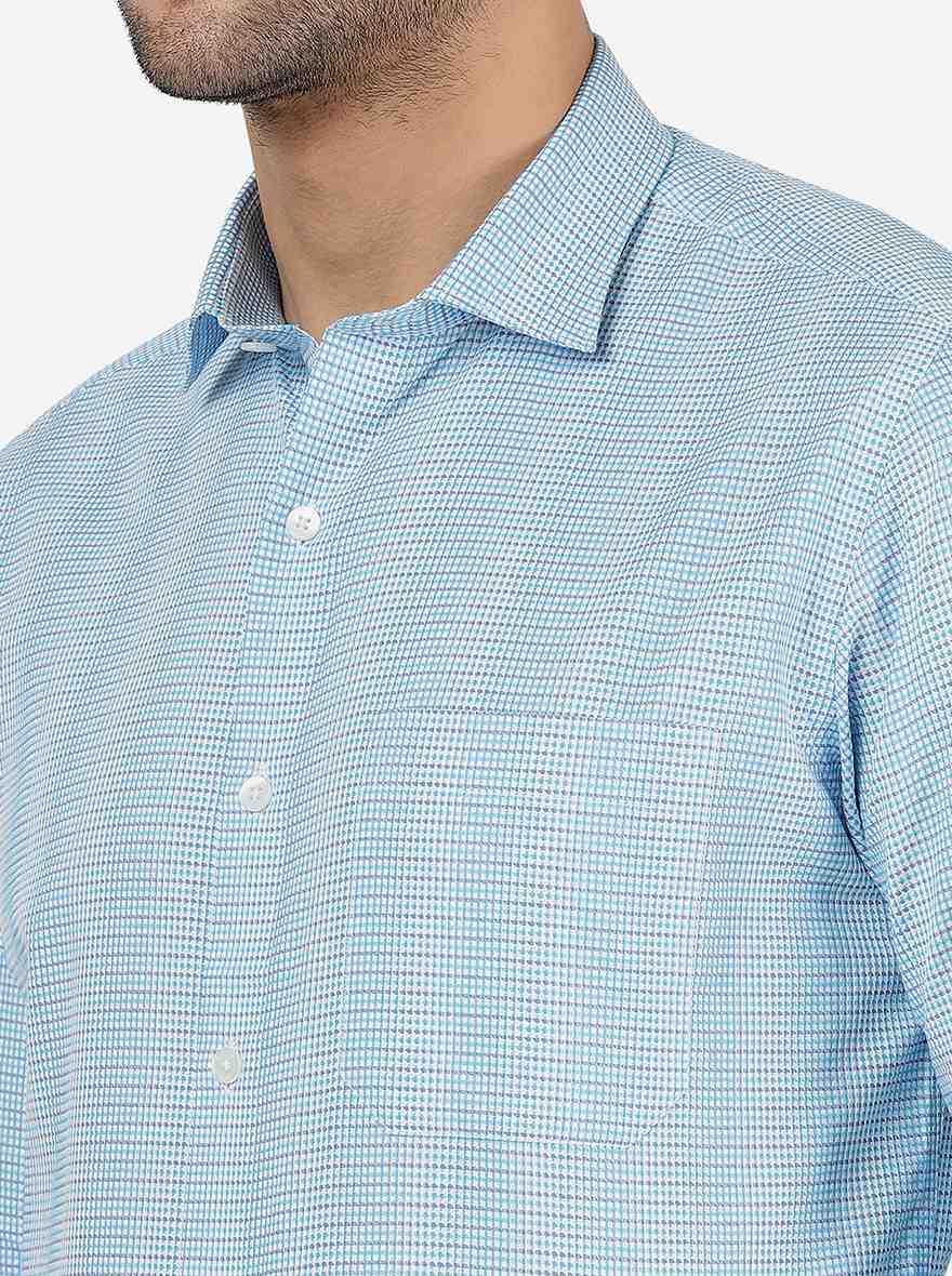 Sky Blue Striped Slim Fit Formal Shirt | Metal