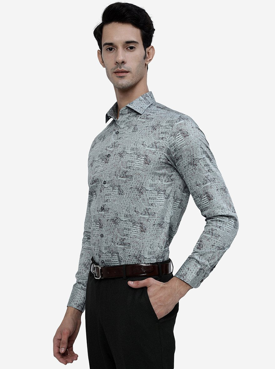 Green Printed Slim Fit Party Wear Shirt | JB Studio
