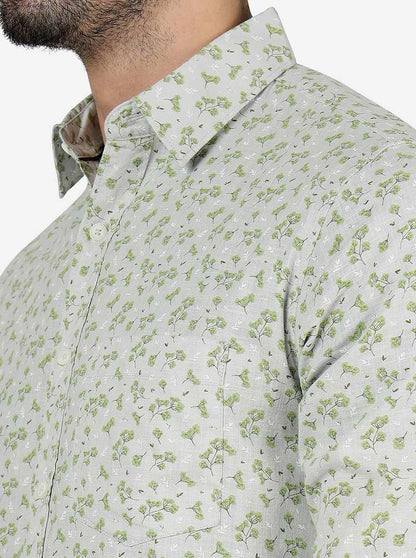 Green Printed Slim Fit Casual Shirt | Greenfibre