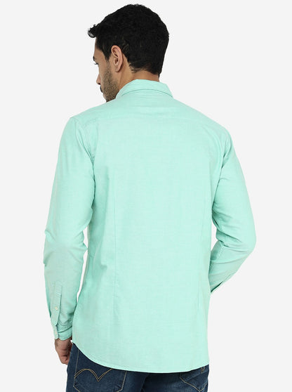 Pastel Green Solid Slim Fit Casual Shirt | JadeBlue