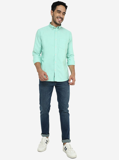 Pastel Green Solid Slim Fit Casual Shirt | JadeBlue