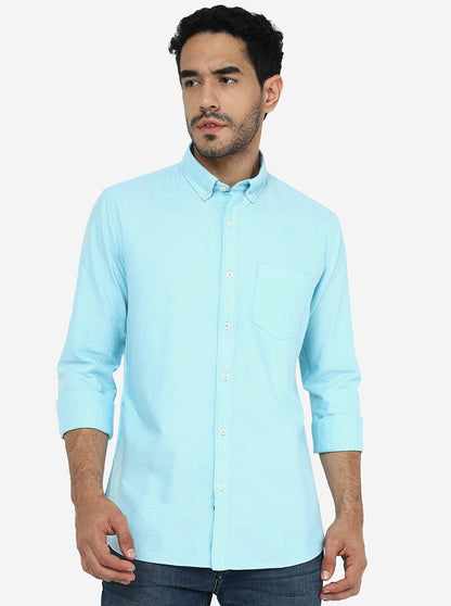 Light Blue Solid Slim Fit Casual Shirt | JadeBlue