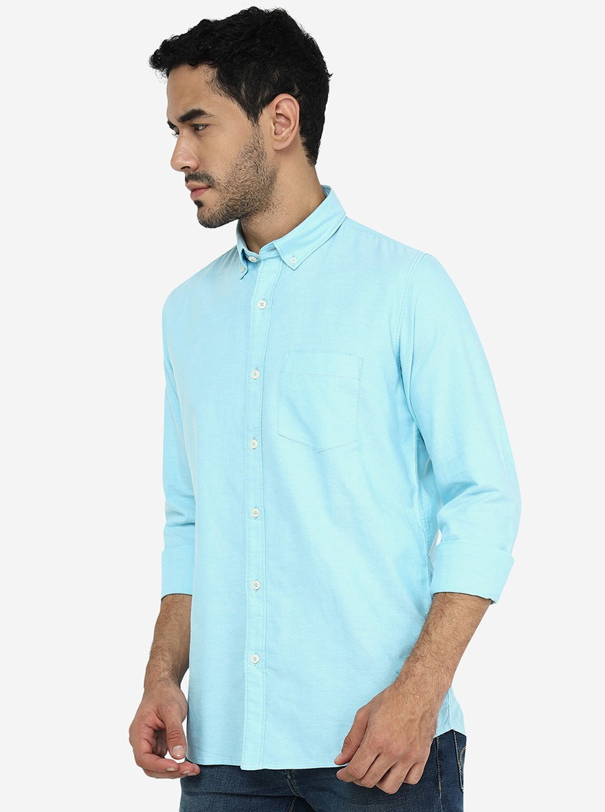 Light Blue Solid Slim Fit Casual Shirt | JadeBlue