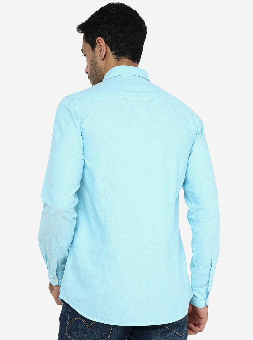 Light Blue Solid Slim Fit Casual Shirt | JadeBlue