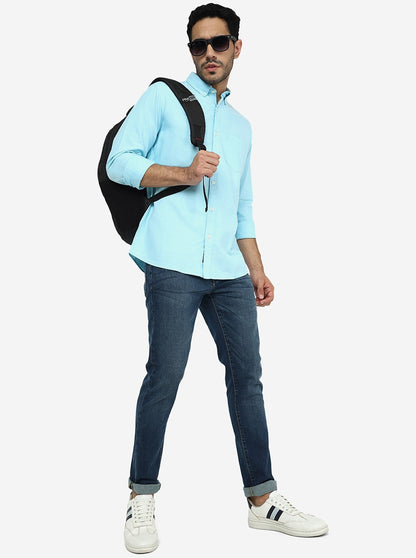 Light Blue Solid Slim Fit Casual Shirt | JadeBlue