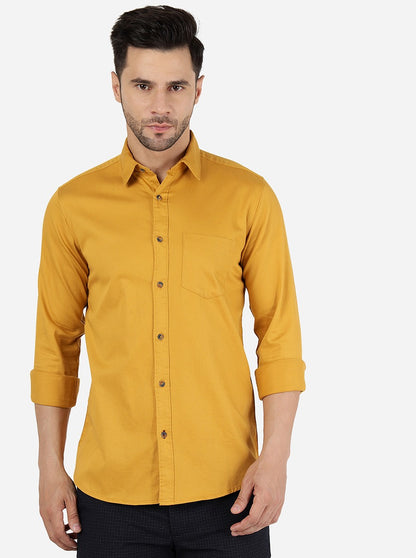 Mustard Yellow Solid Slim Fit Casual Shirt | JadeBlue