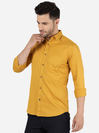 Mustard Yellow Solid Slim Fit Casual Shirt | JadeBlue