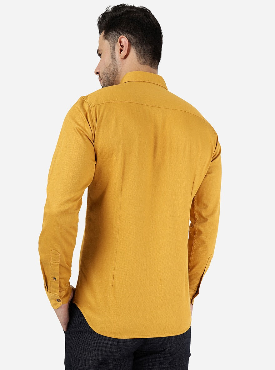 Mustard Yellow Solid Slim Fit Casual Shirt | JadeBlue
