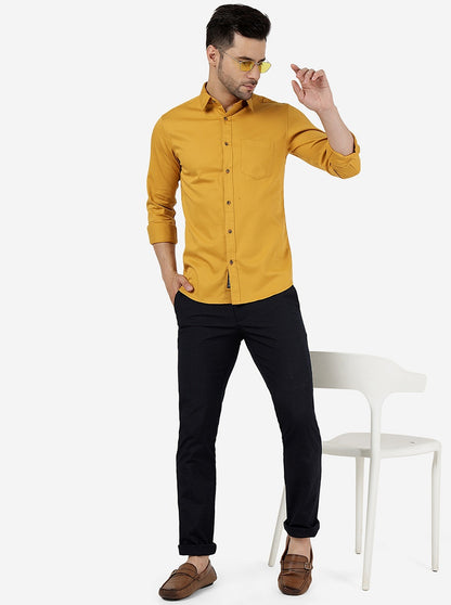 Mustard Yellow Solid Slim Fit Casual Shirt | JadeBlue