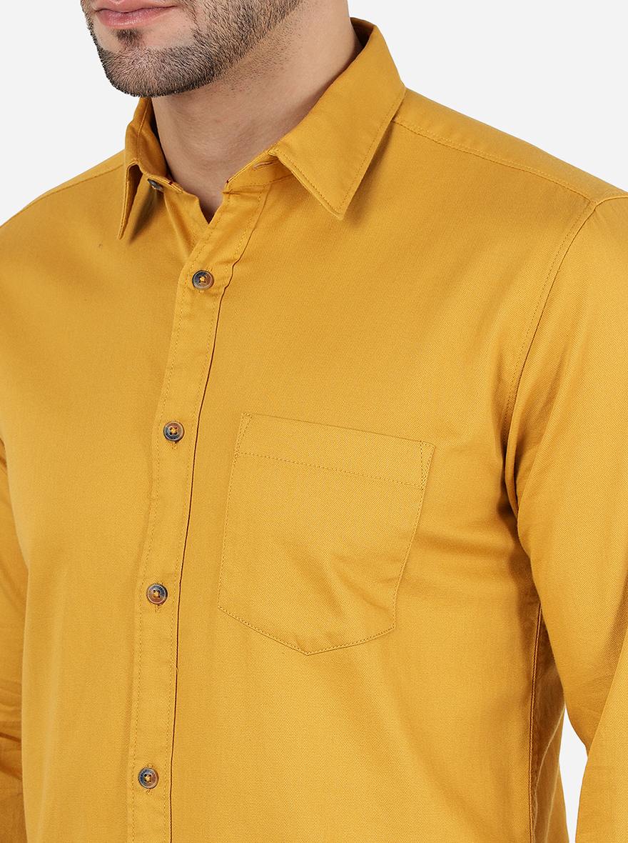 Mustard Yellow Solid Slim Fit Casual Shirt | JadeBlue