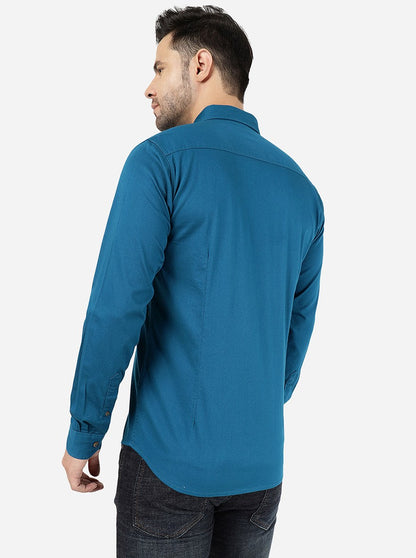 Racer Blue Solid Slim Fit Casual Shirt | JadeBlue