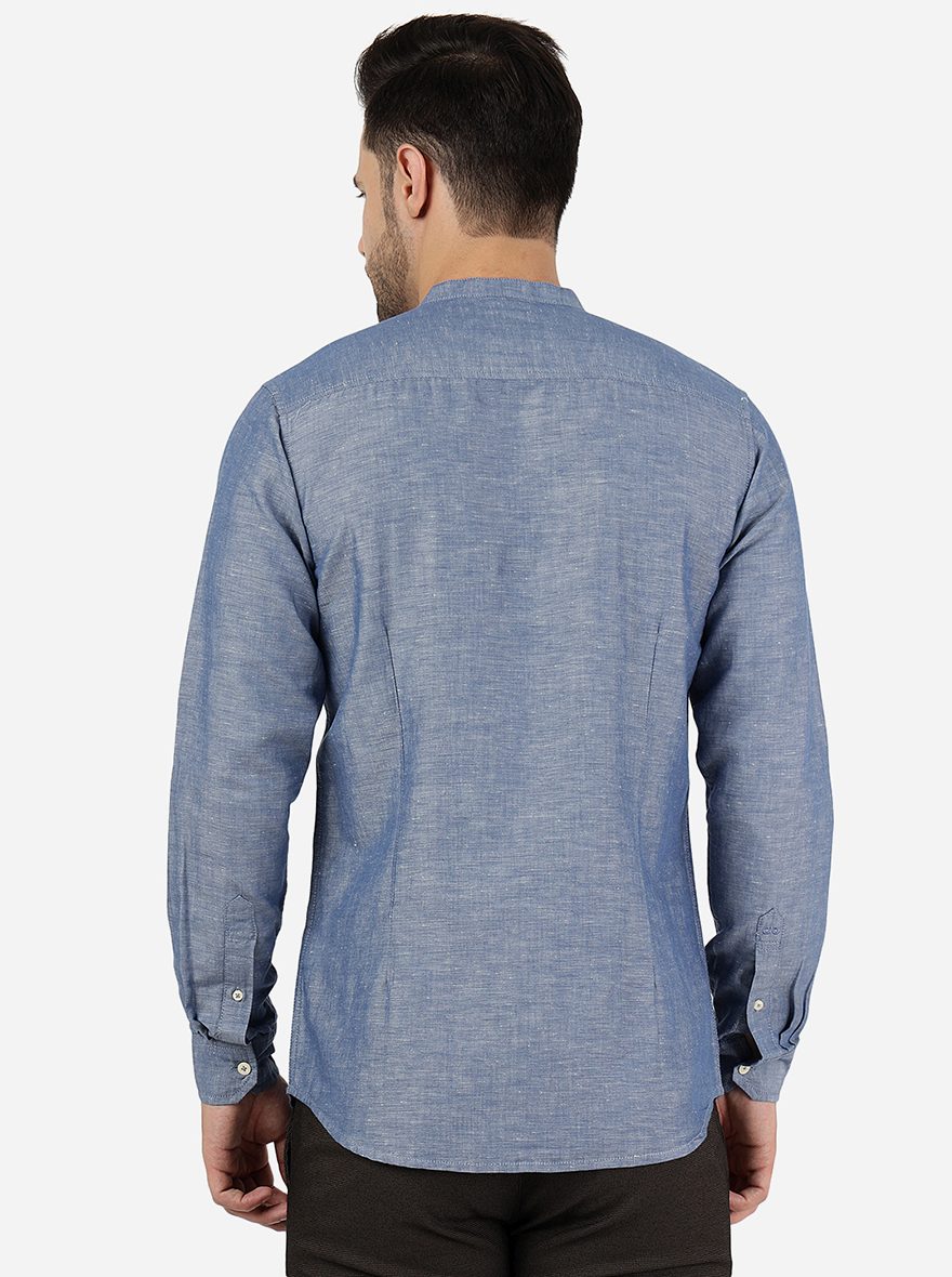 Blue Solid Slim Fit Casual Shirt | JadeBlue