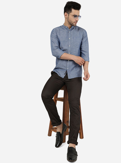 Blue Solid Slim Fit Casual Shirt | JadeBlue