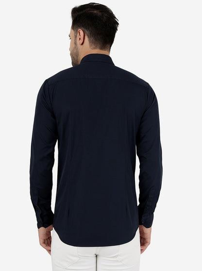 Navy Blue Solid Slim Fit Casual Shirt | JadeBlue