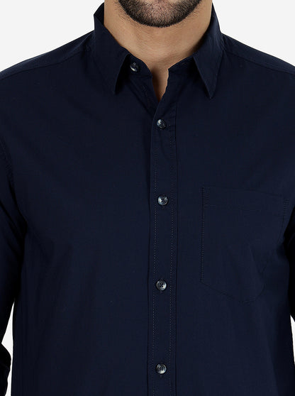 Navy Blue Solid Slim Fit Casual Shirt | JadeBlue