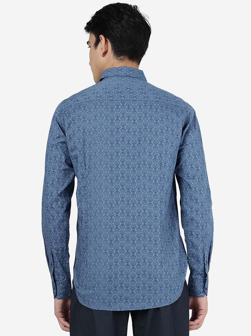 Light Navy Blue Printed Slim Fit Casual Shirt | JadeBlue