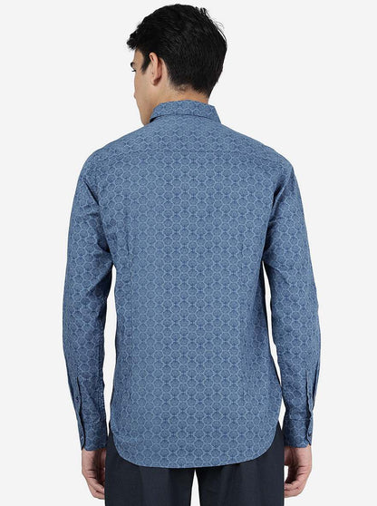 Light Navy Blue Printed Slim Fit Casual Shirt | JadeBlue
