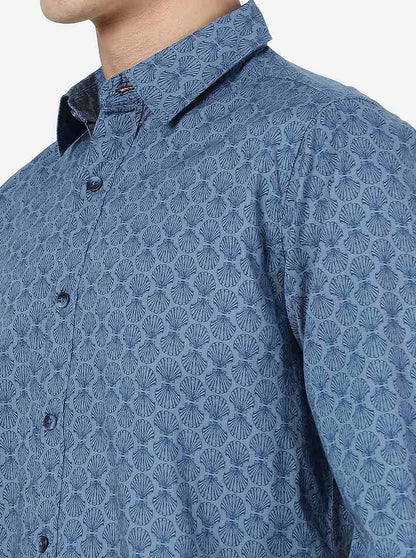 Light Navy Blue Printed Slim Fit Casual Shirt | JadeBlue