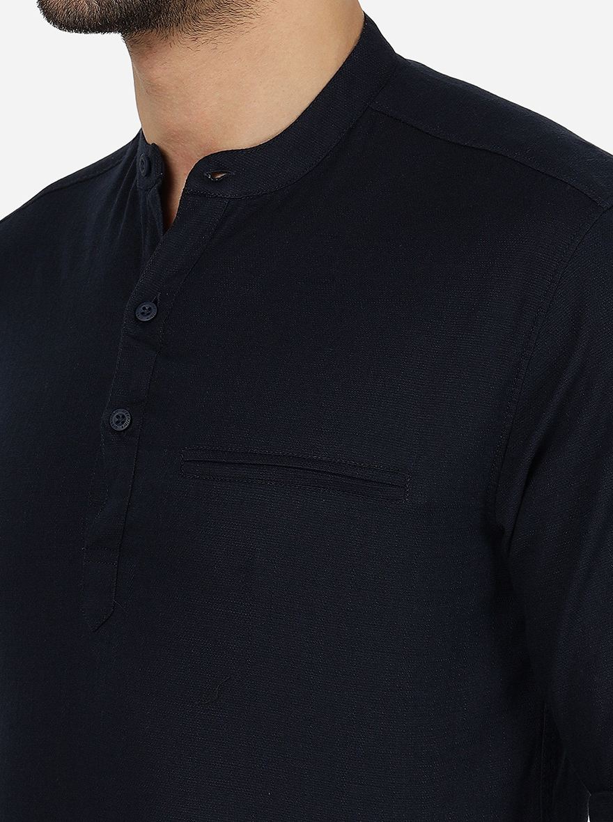 Navy Blue Solid Slim Fit Semi Casual Shirt | Greenfibre