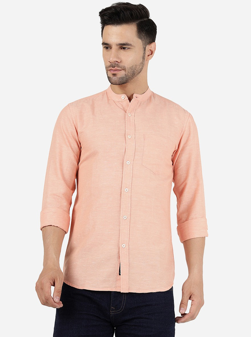 Peach Solid Slim Fit Casual Shirt | JadeBlue