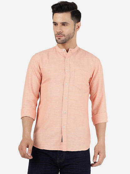 Peach Solid Slim Fit Casual Shirt | JadeBlue
