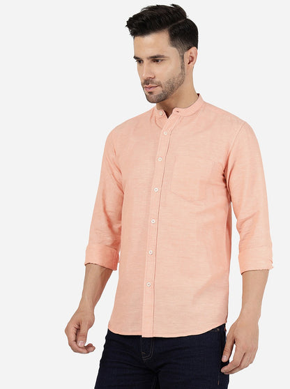 Peach Solid Slim Fit Casual Shirt | JadeBlue