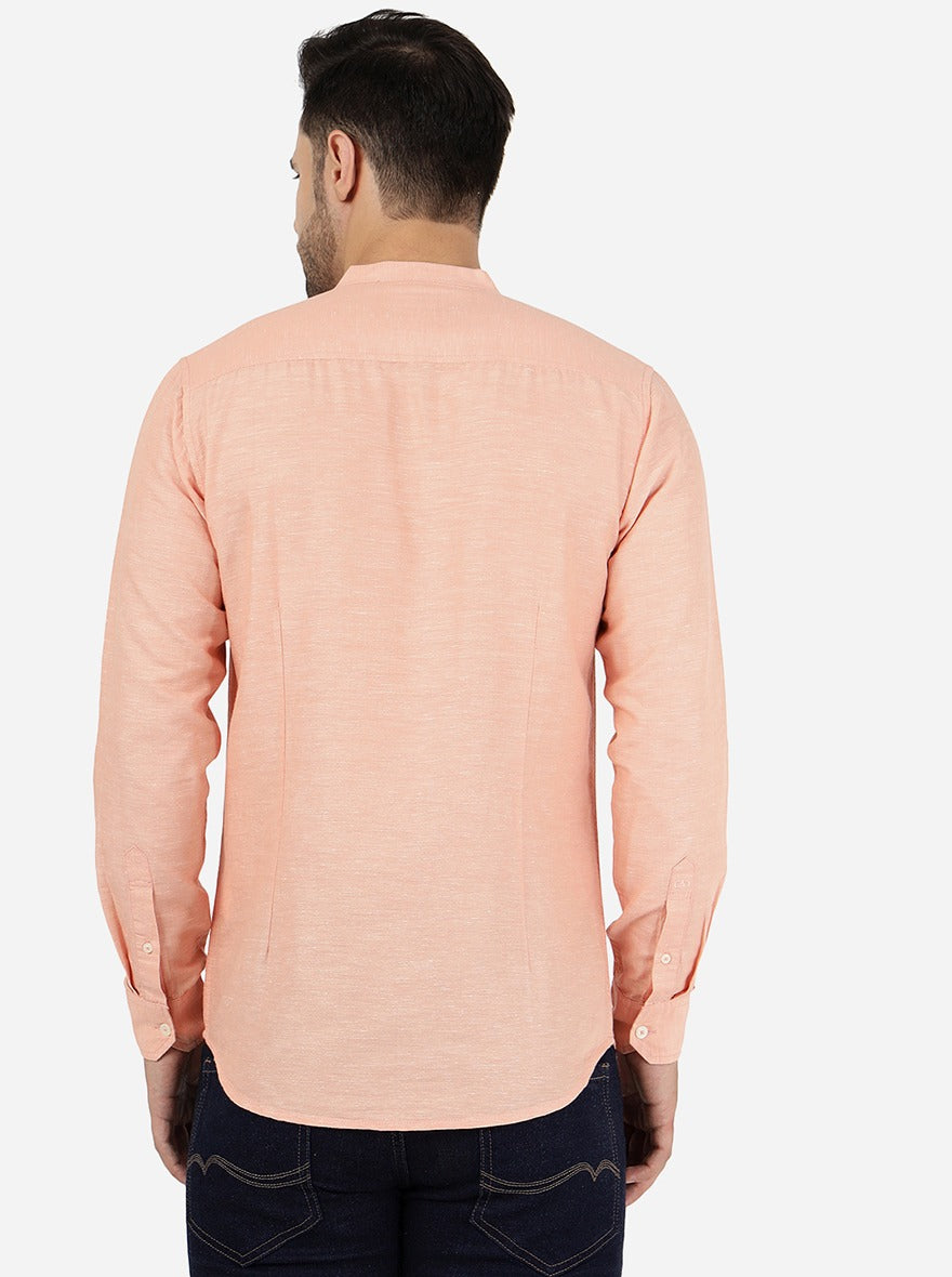 Peach Solid Slim Fit Casual Shirt | JadeBlue