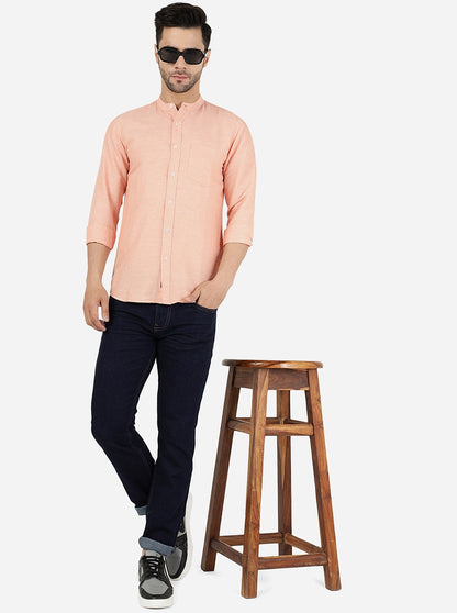 Peach Solid Slim Fit Casual Shirt | JadeBlue