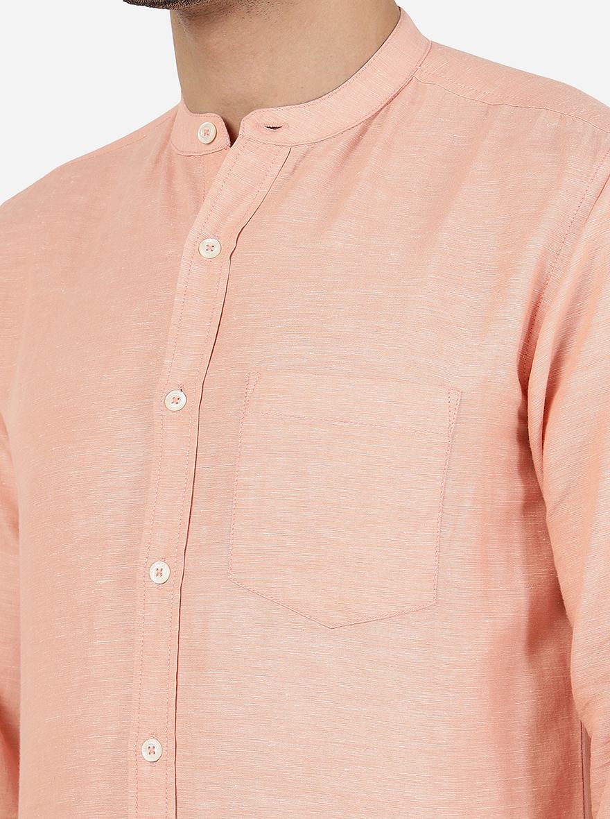 Peach Solid Slim Fit Casual Shirt | JadeBlue