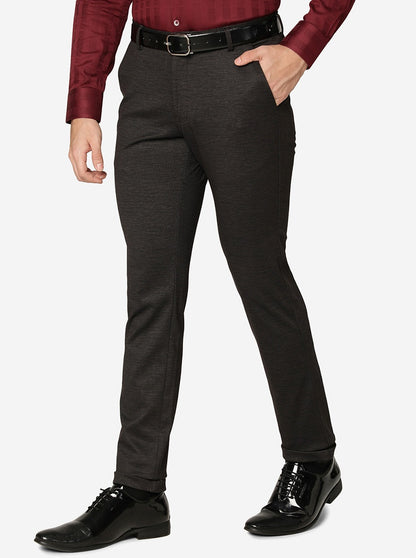 Brown Solid Slim Fit Club Wear Trouser | JB Studio