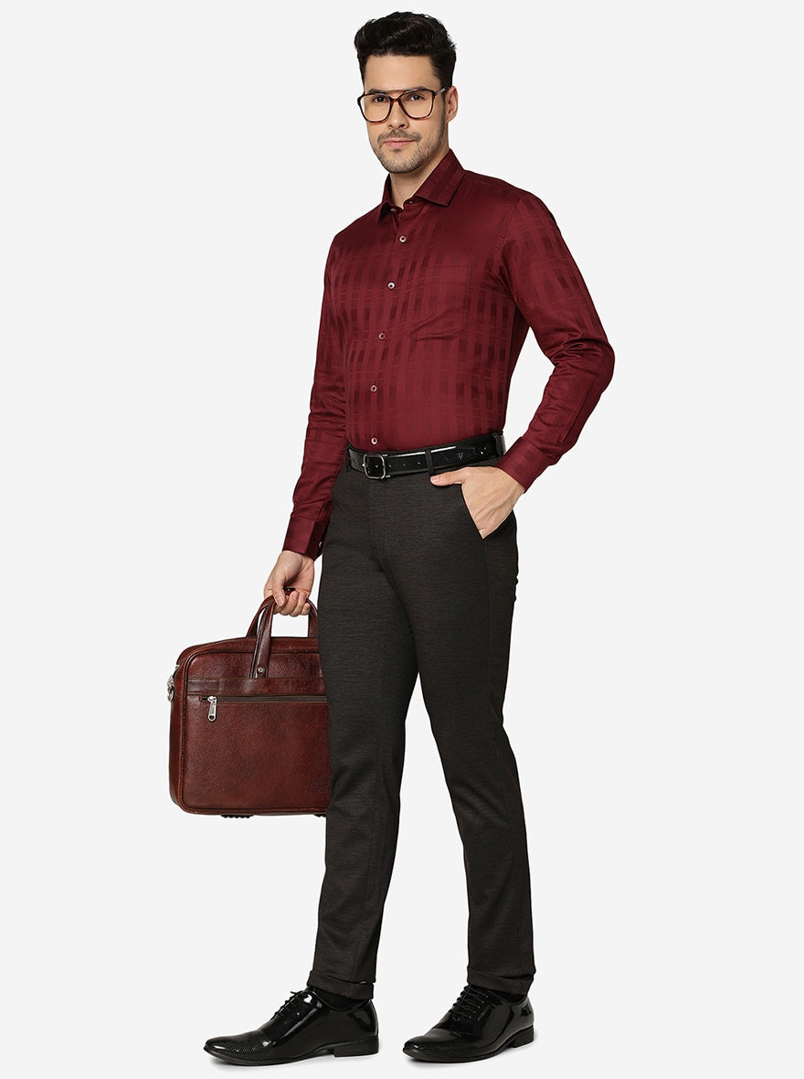 Brown Solid Slim Fit Club Wear Trouser | JB Studio