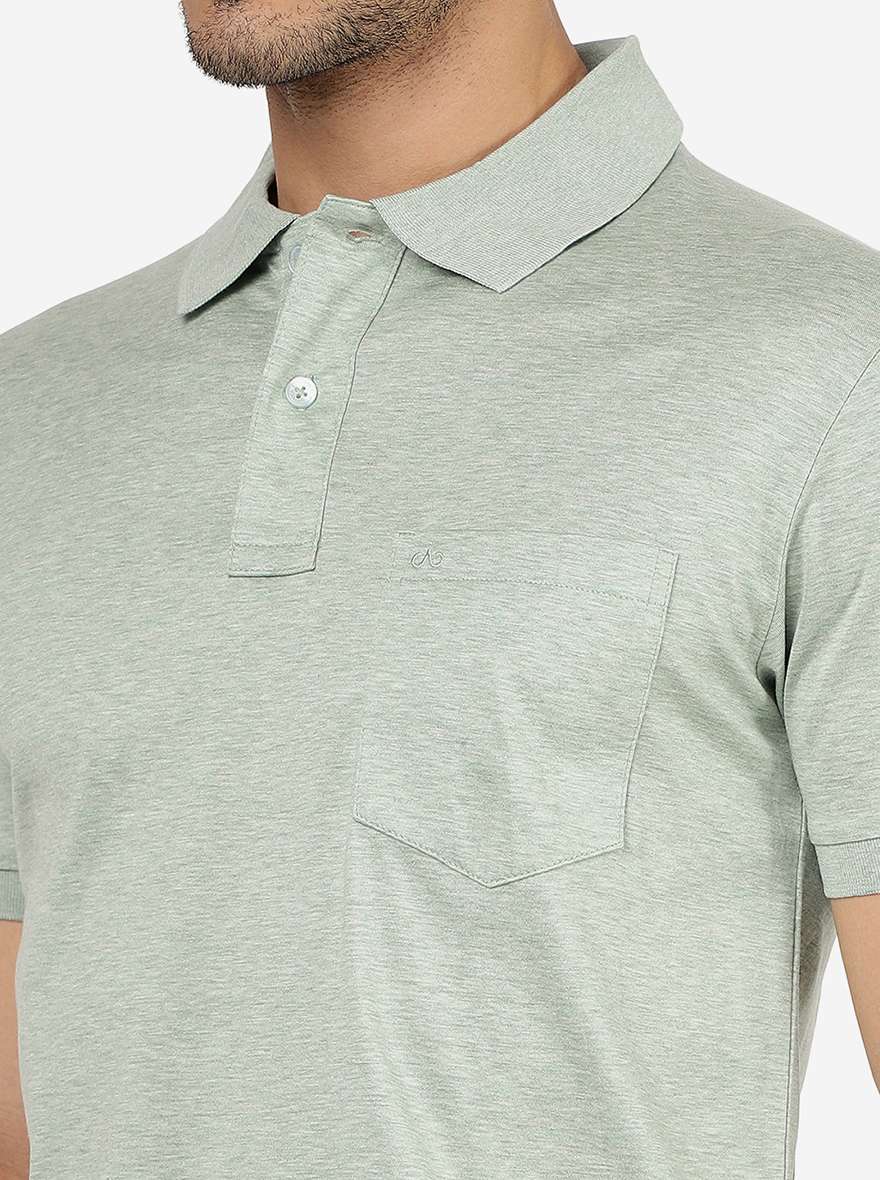 Sage Green Solid Slim Fit Polo T-Shirt | JadeBlue