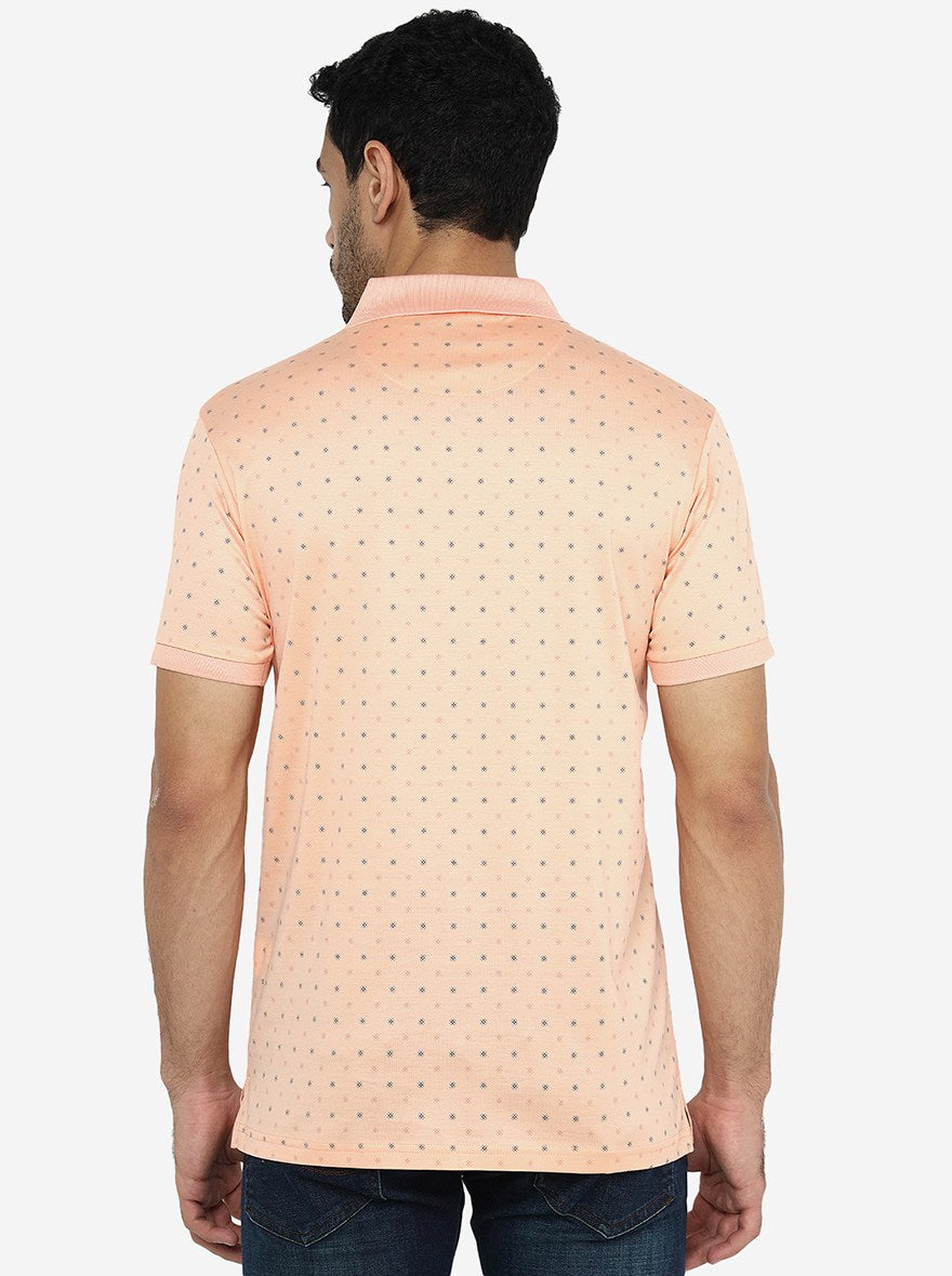 Peach Printed Slim Fit Polo T-Shirt | JadeBlue