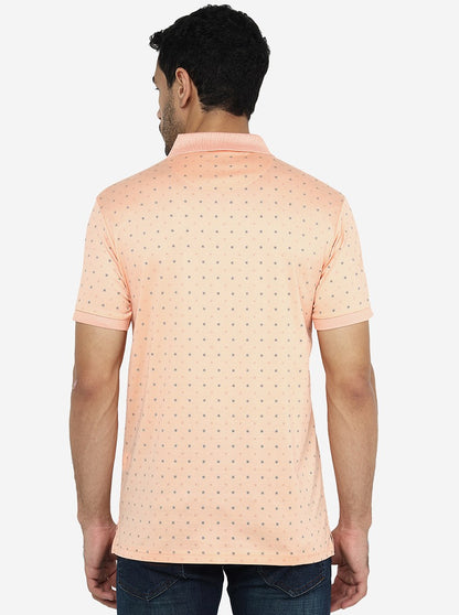 Peach Printed Slim Fit Polo T-Shirt | JadeBlue