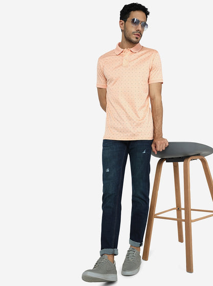 Peach Printed Slim Fit Polo T-Shirt | JadeBlue