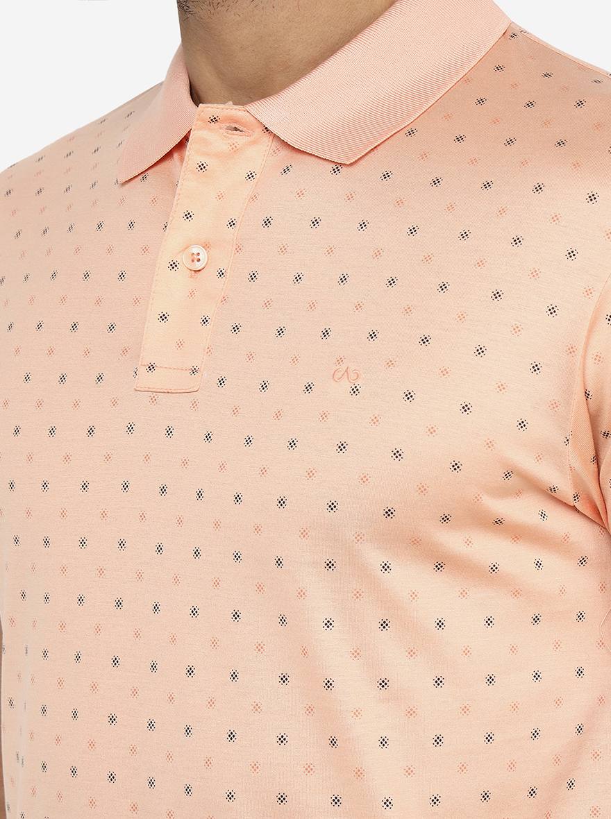 Peach Printed Slim Fit Polo T-Shirt | JadeBlue